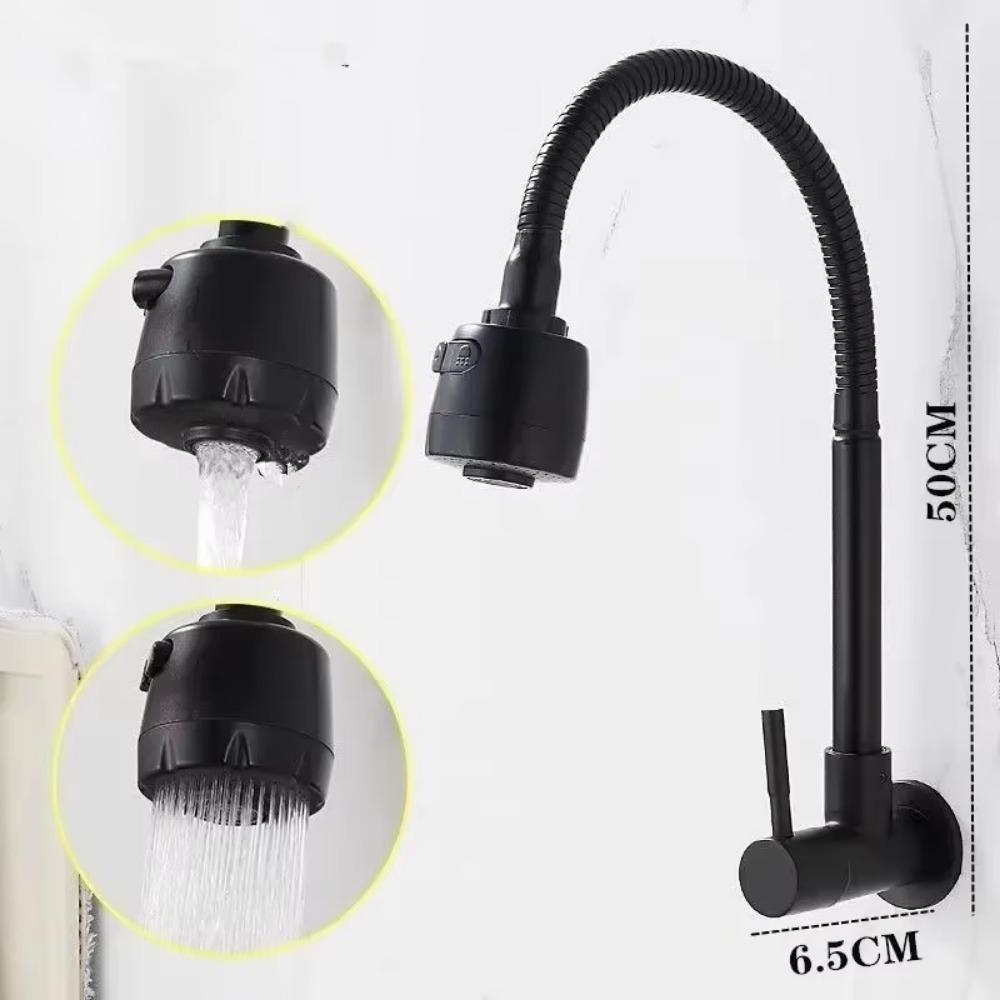 Universal Plastic Kitchen Faucet Rotating Black Single Cold Water Taps Single Handle Flexible Water Tap Nozzle Tap Sink