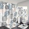Set Of 4 Stylish Leaf Pattern Bathroom Decor, Shower Curtain, Bath Mat, U-Shaped Mat, Toilet Seat Cover, Machine Washable
