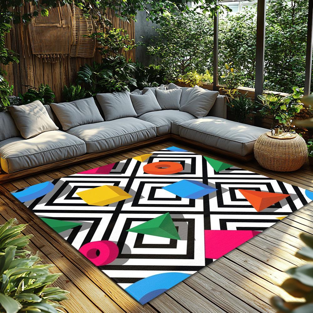 Tuniu Colorful Geometric Rug Kids Play Mat Non Slip Room Carpet for Bedroom Living Room Decor