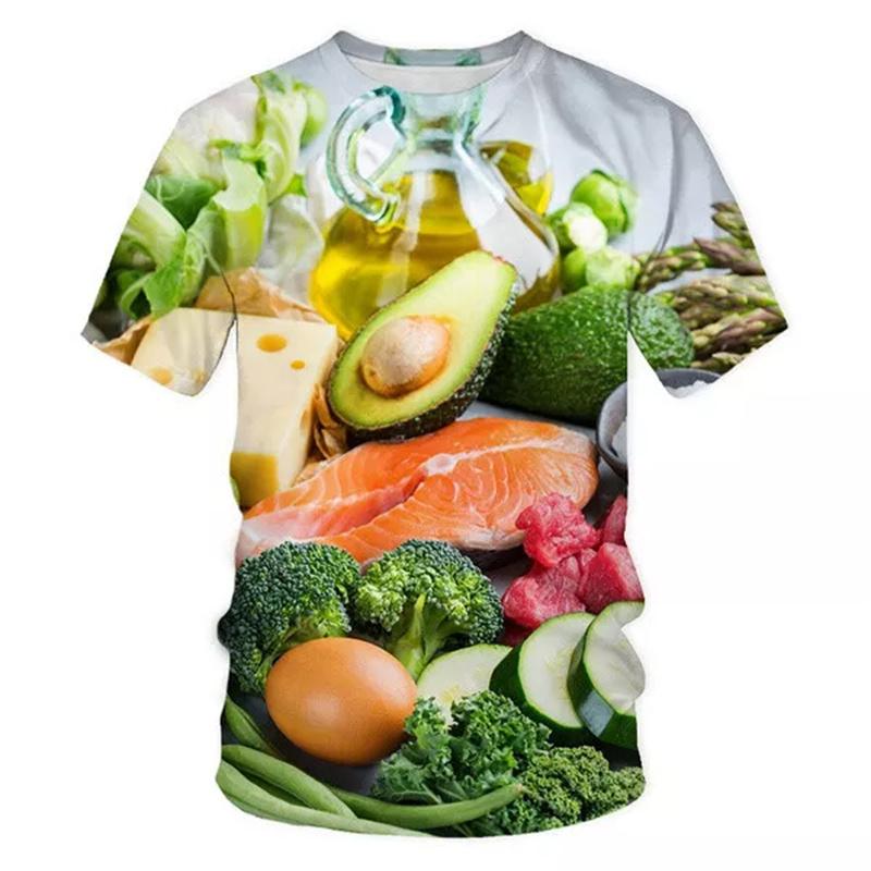 Fried Chicken Pasta Graphic T-shirt for Men 3D Print Food Short Sleeve Loose Funny T Shirt Kids Casual Street Tee Shirts Tops