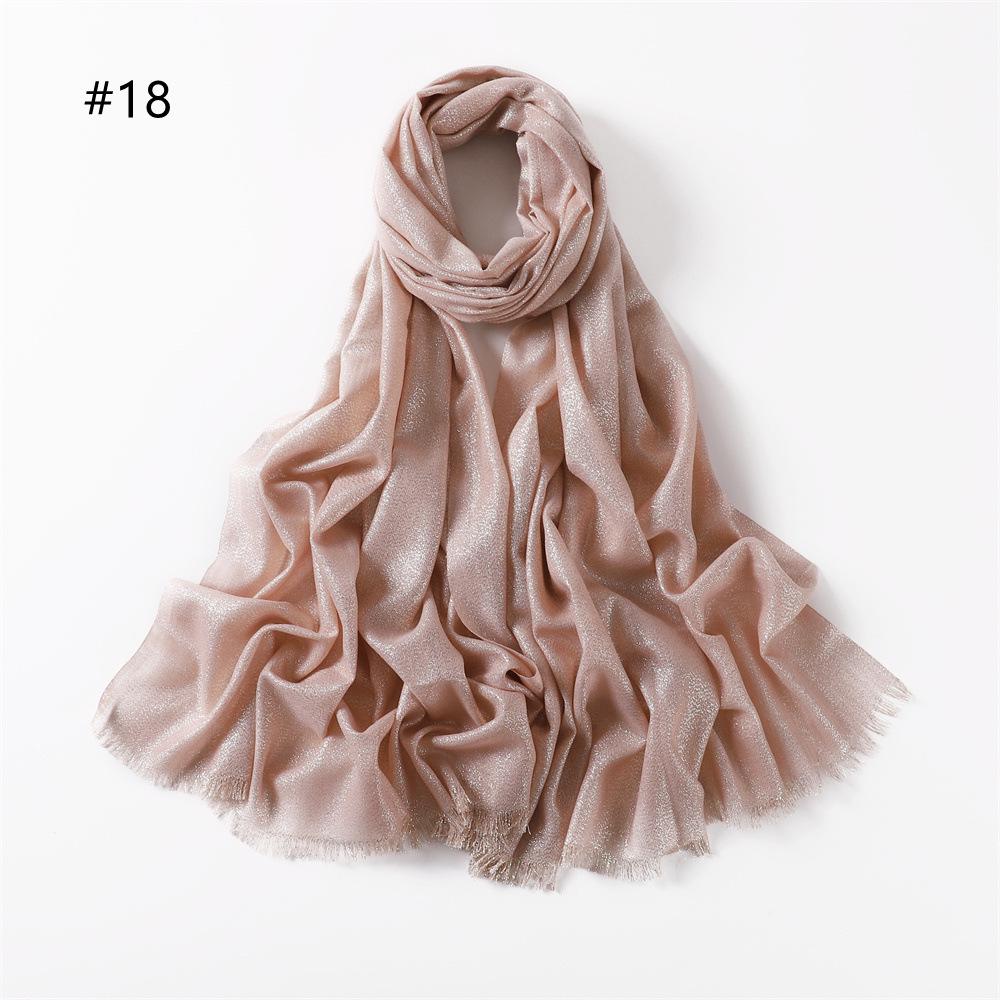 Elegant Two-End Tassel Scarf: Solid Color with Gold and Silver Threads