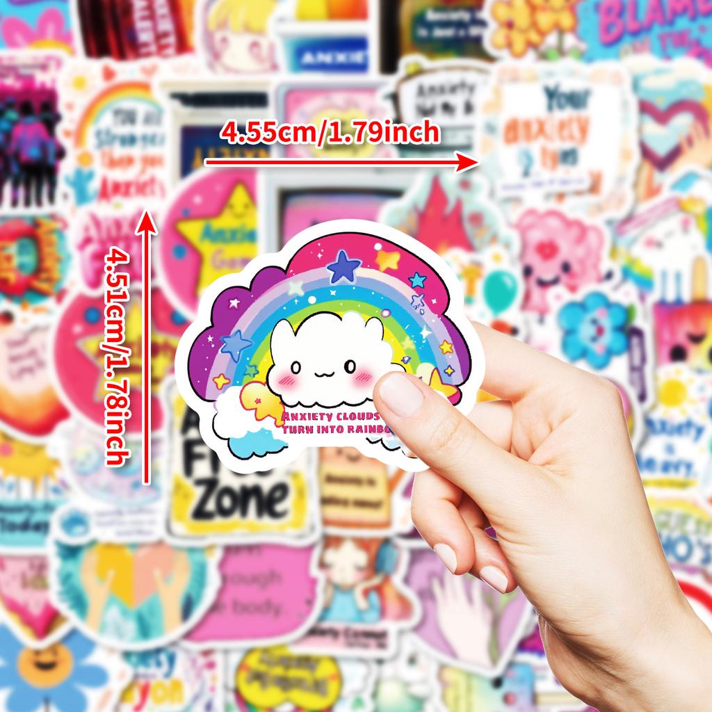 50PCS Anxiety Quote Cartoon Graffiti Stickers, English Anxiety-Themed Phrases Decorative Stickers