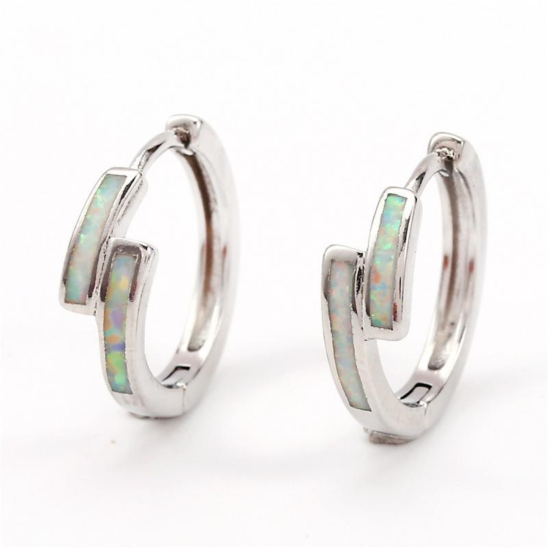 

Wish simple style gold platinum dislocation blue and white opal circle ear buckle versatile earrings