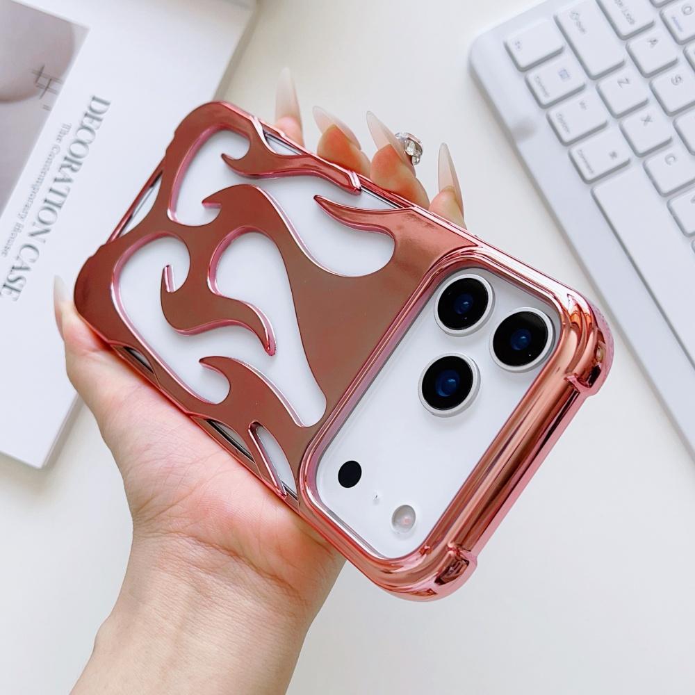 

Fashion 3D Flame Hollow Out Phone Cases For iPhone 17 Pro Max Air 15 14 Plus 13 12 11 16 Pro Max Plating Matte Protection Cover For iPhone 16 Pro