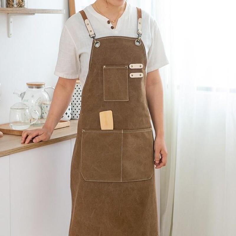 

Vintage Washed Cotton Apron Cafe Kitchen Apron gray