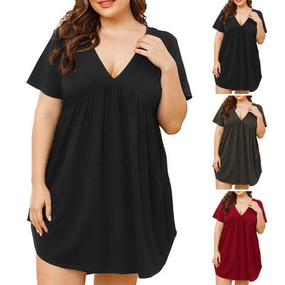 Women's Home Wear Nightdress V-neck Short Sleeves Shrunken Home Pajamas Dress