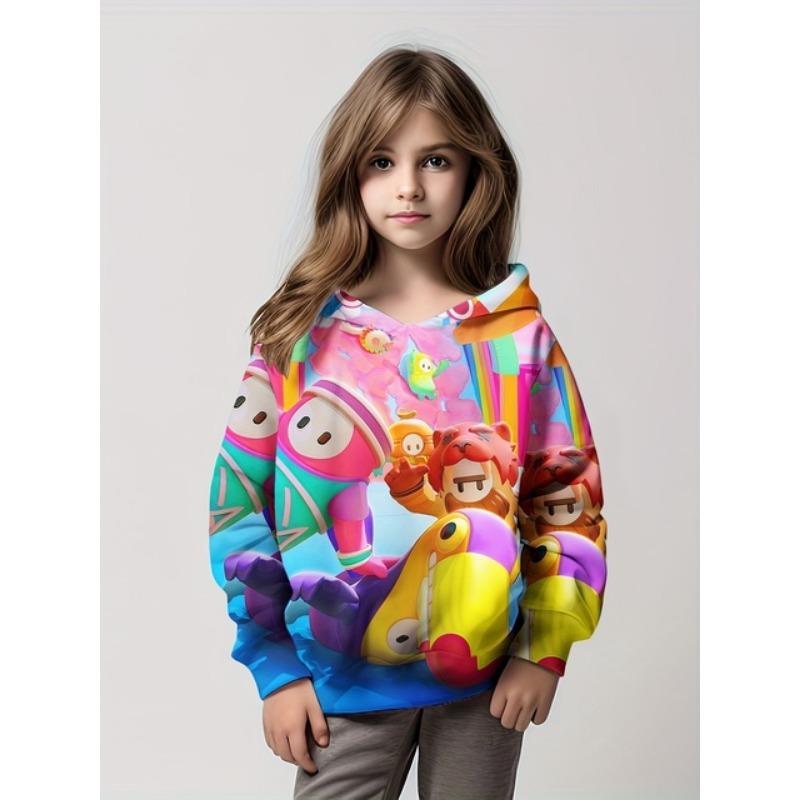 Child Hoodies Trendy Girls Cartoon Bunny Print Pullover Hooded Sweatshirt Street Fashion Tops Long Sleeve Children's Sweatshirt