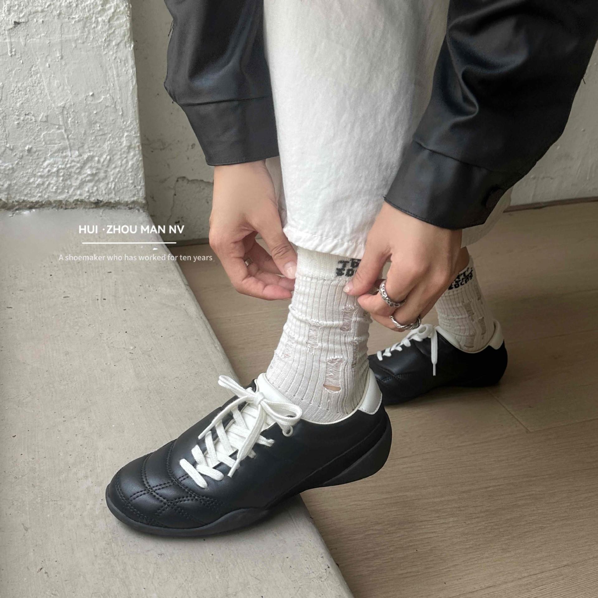 

Cowhide version~ Spring and Autumn niche inner height-increasing thick-soled oblique lace-up German training shoes women s flat baseplate shoes sport 35