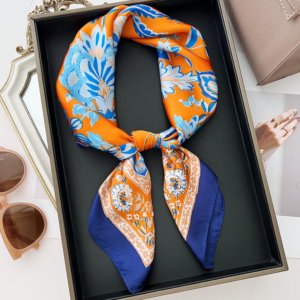 1116 New Korean Version Versatile Printed Decorative Silk Scarf Chinese Style Temperament Elegant Ribbon Tie Hair Tie Bag Small Scarf