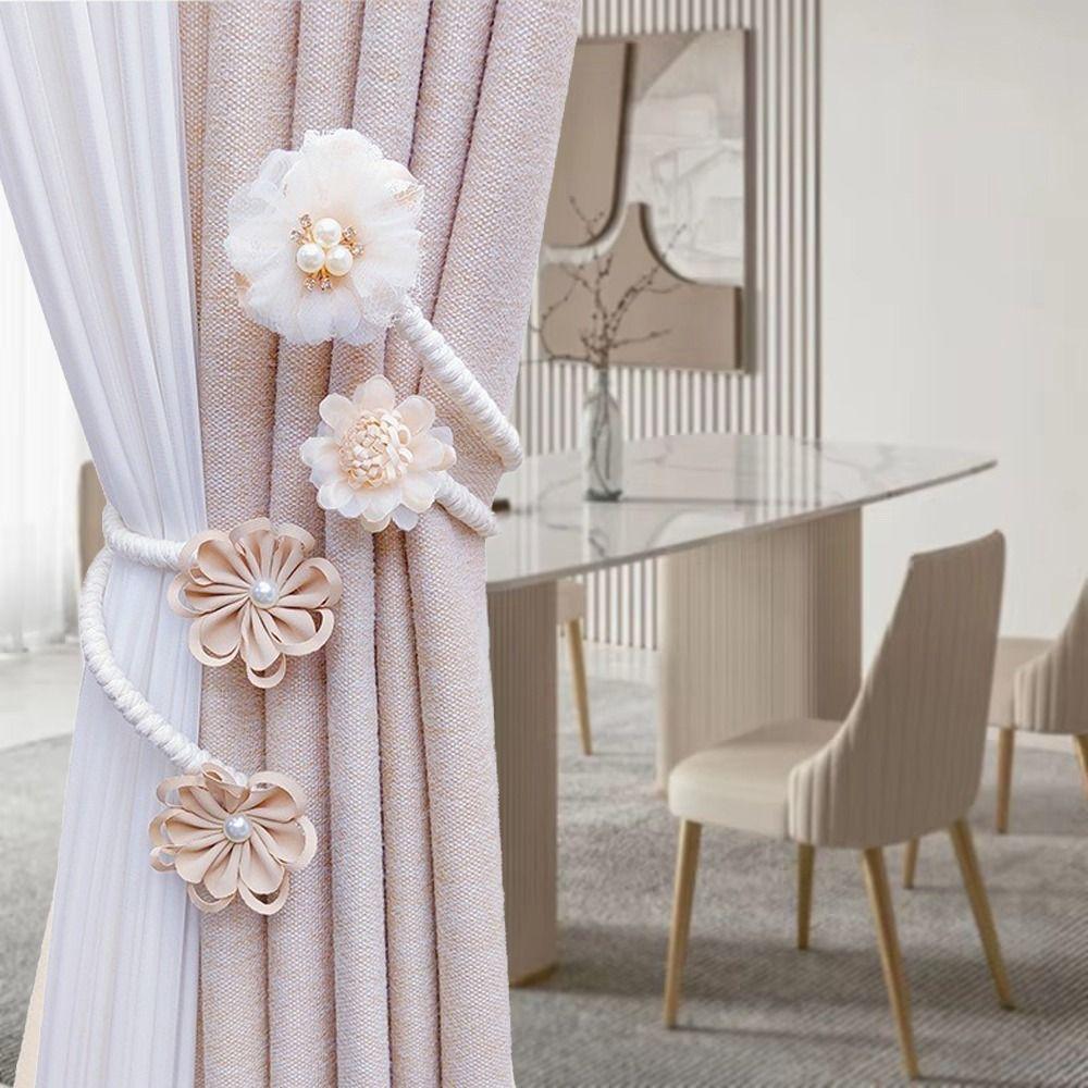 2PCS Handmade Flower Curtain Tiebacks Elegant Curtain Buckle Durable Curtain Clips Living Room