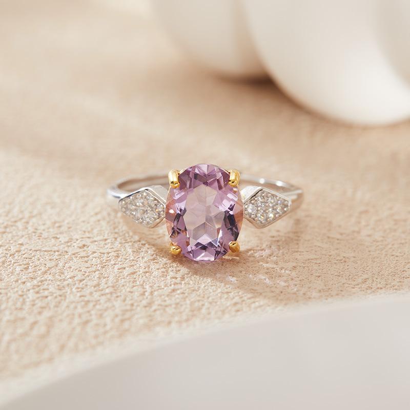 Anello in Argento Sterling S925 Placcato Oro 18K Colore Naturale Cristallo Tesoro Anello Semplice Premium per Dito Indice Gioielli Energia Fortunata