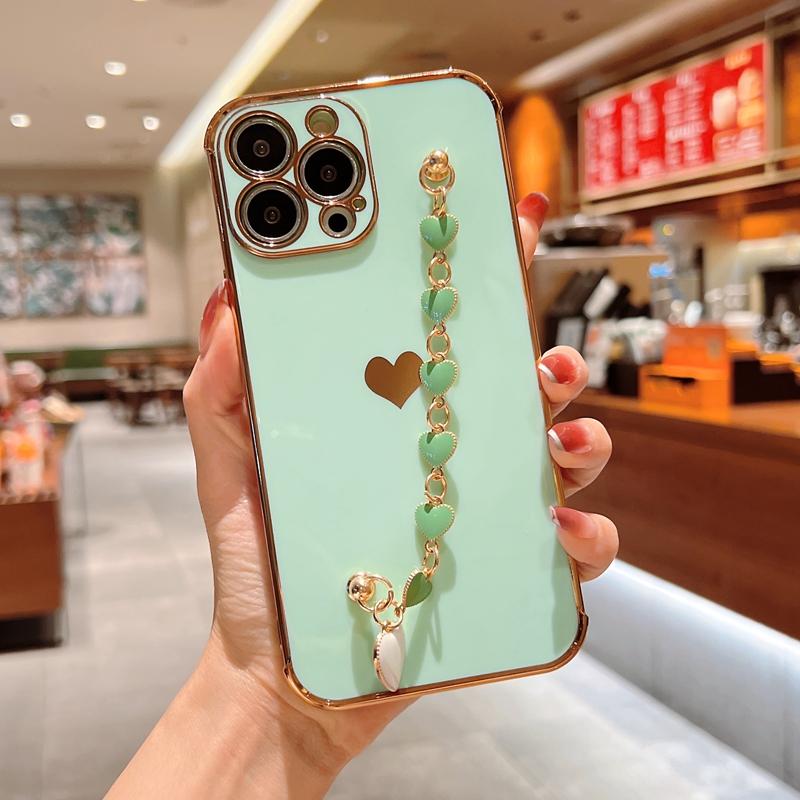 

Мягкий силиконовый чехол с гальваническим покрытием Love Heart для iPhone 11 12 13 Pro Max XS X XR 7 8 Plus SE мини-браслет-бампер For iPhone 13Pro