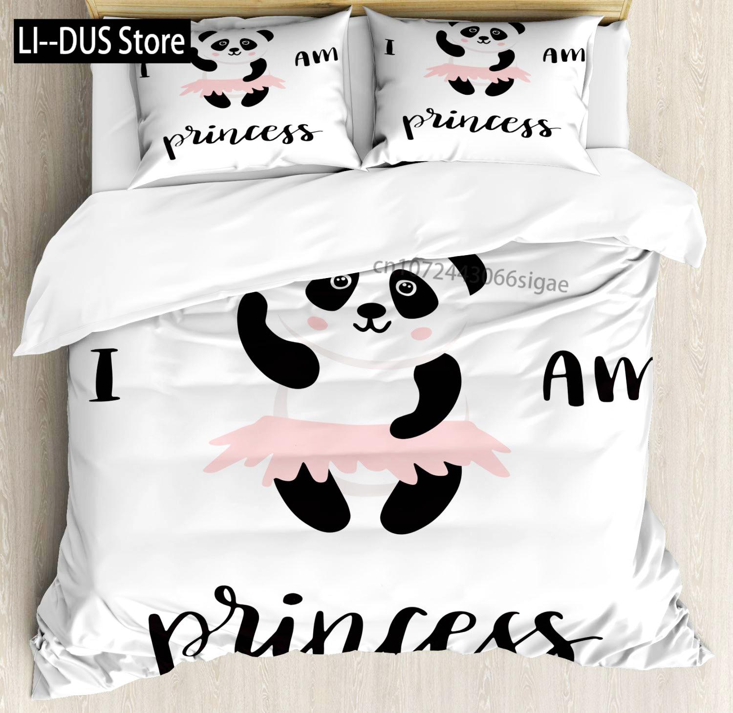 

Kids Black Printed Cartoon Panda Beddings Cute Animal Pattern Teens Bedlinings 1 Duvet Cover Sets and 2 Pillowcases Full Size EU single(135x200cm)