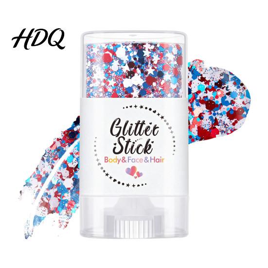 Independence Day Glitter Stick Body Stick Patriotic USA Flag Face Hair Accessories Sparkling Red White Blue Makeup for 4th of July Sequins