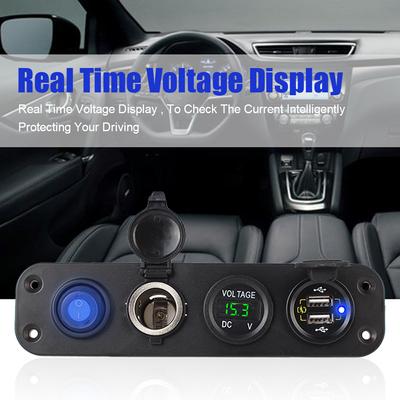 Dual USB Charger Power Adapter Outlet Panel Cigarette Lighter Socket for Car RV Truck Boat Camper Caravan Digital Voltmeter QC 3.0 Car Charger