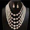 Kymyad  Sets Simulated Pearl Beads Multilayer Necklace Earrings Set For Women Bijoux Statement Collar Necklace Set