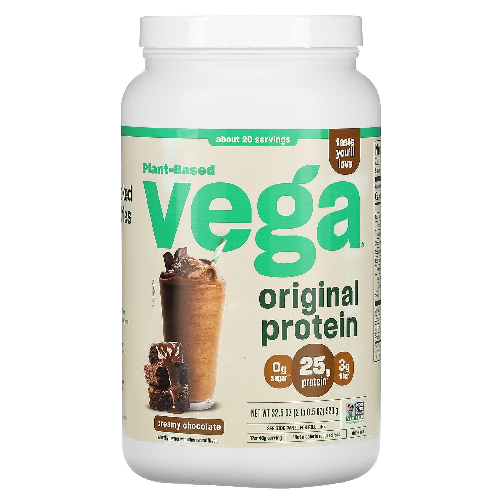 

Vega, Plant-Based Original Protein, Creamy Chocolate, 2 lb 0.5 oz (920 g)
