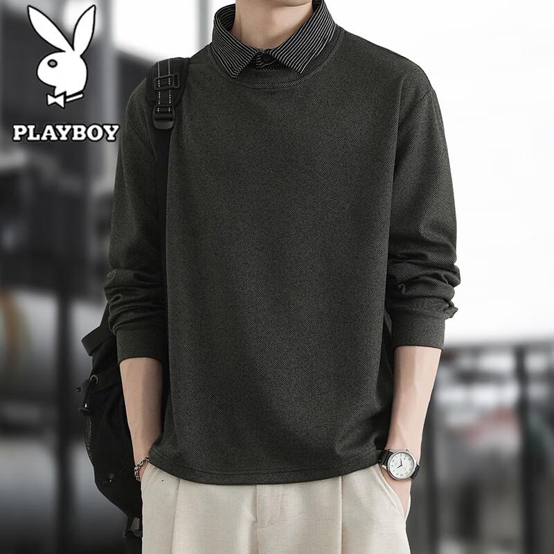 PLAYBOY Men's Faux Layered Shirt Collar Sweatshirt