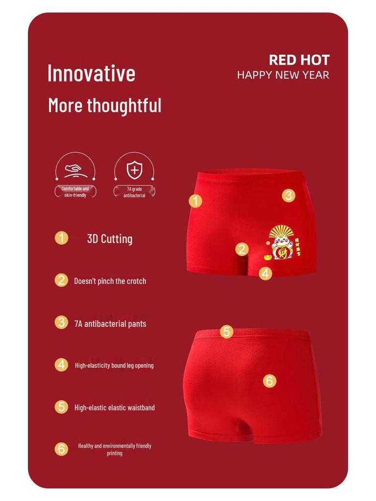 2025 Year of the Ox Girls' Pure Cotton Antibacterial Boxer Briefs - Breathable, A-Grade, No Pinch Fit for Students