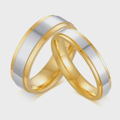 Anel de casal polido com esfera interna dourada de aço inoxidável de 4 mm/6 mm CR-171 - Design simples e moderno
