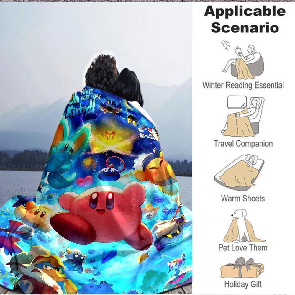 1pc Kirby Characters Soft Skin-Friendly Flannel Blanket with Digital Printing, Various Sizes Available for Family, Friends, Birthday