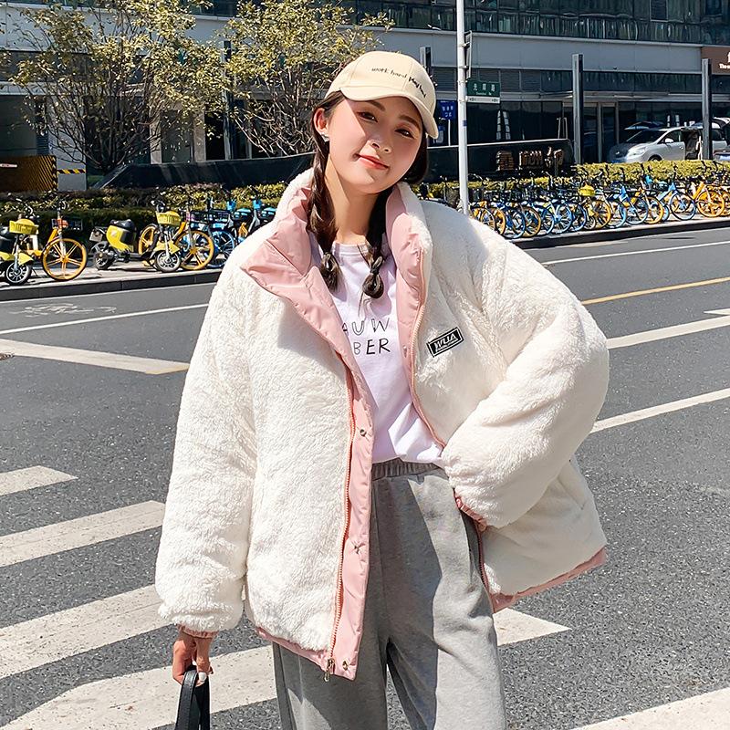 2025 Winter New Down Cotton Jacket Women's Plush Korean Padded Jacket Double-sided Student Cotton Jacket Loose Thickened Jacket