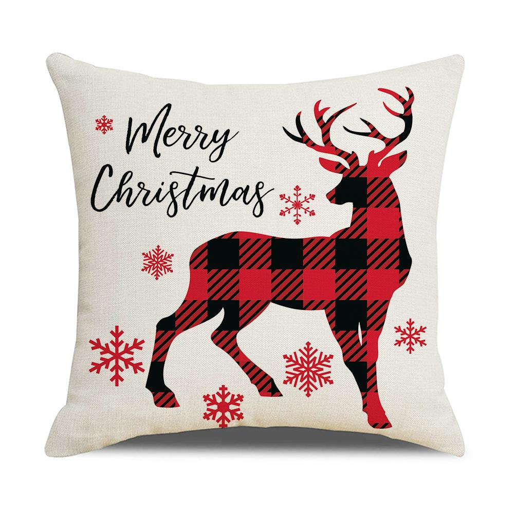 Red Plaid Christmas Linen Pillow Cover New Home Sofa Cushion Cover Cushion Cover