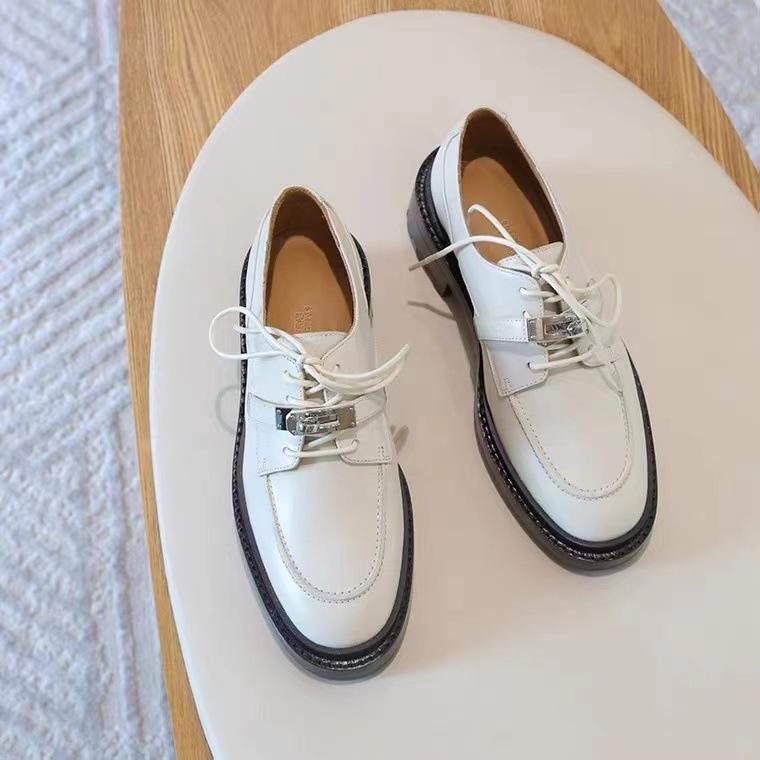 

Туфли корейской версии с круглой головкой, пряжкой, кожаными шнуровками, толстым каблуком, женские маленькие кожаные туфли 40