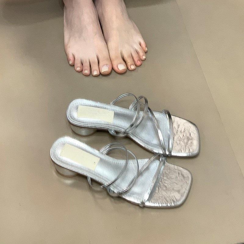 Thick heel with thin strap cool slippers women's outerwear with skirt sandals