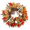Artificial Fall Wreath for Front Door 18" Maple Leaf Autumn Wreath with Pumpkin Flower Berry for Harvest Thanksgiving Farmhouse Decor