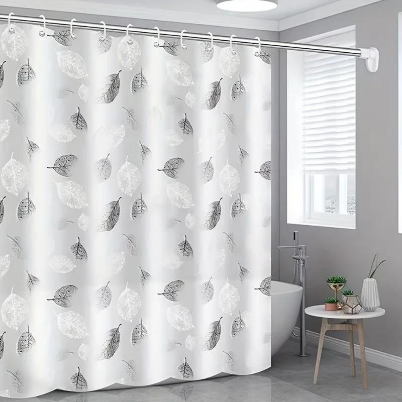 180X180Cm Waterproof  Peva Shower Curtain Leaf Pattern Bath Curtain With Hooks Home Bathroom Decor