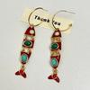 Ethnic Red Enamel Fish Tassel C Shaped Long Hoop Earrings For Women Alloy Casual Party Jewelry Gift