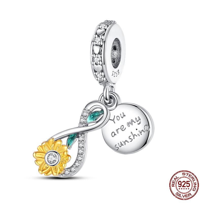 Copper Fashion Golden Sunflowers Heart Charms Beads Fit Qikaola Original Bracelets Luxury Party Diy Jewelry