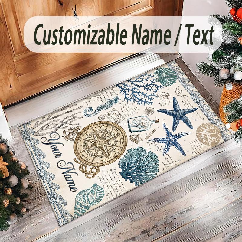 Mermaid Theme Crystal Velvet Floor Rug Personalized Custom Name Text Warm Carpet Home Decoration