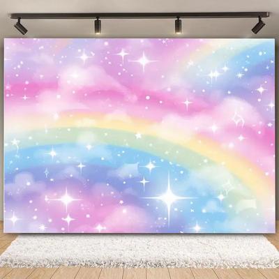Kolorowe Niebo Tęczowa Chmura Zamek Tło Złoty Brokat Gwiazda Baby Shower Dzieci Dziewczynki Dziecięce Urodziny Tła Dekor