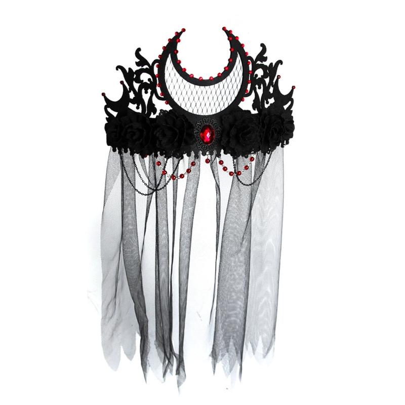 

Day of the Death Headband Gothic Headwear Black Veil Crown Baroque Tiara Crown Lolita Hair Accessories Halloween Crown 1