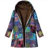 Vintage Floral Fleece Jacket for Women Warm Hooded Long Sleeve Coat with Pockets Casual Fashion Zipper Outerwear