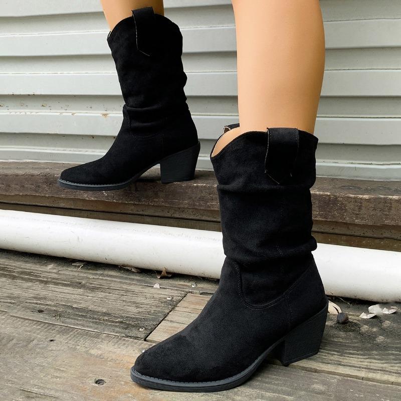New Luxury Retro Brown Western Cowboy Long Boots Women's Fashion Mid-Calf Pointed Toe Boots Spring Autumn Winter Rubber Shoes
