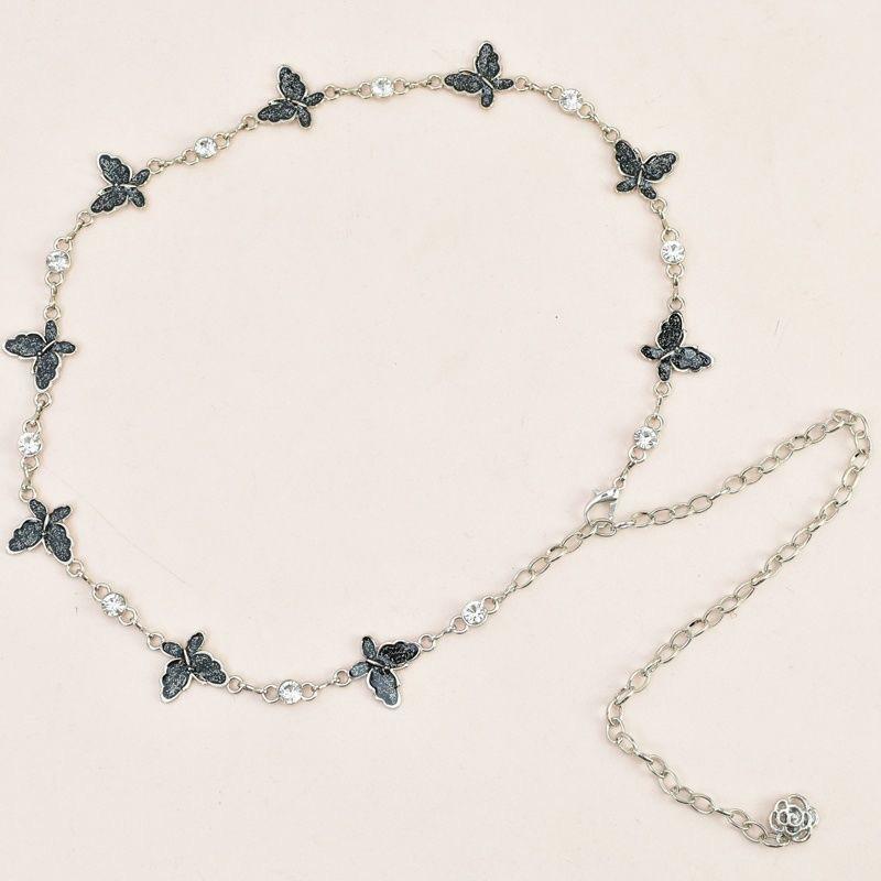 

Маленький ароматный стиль Бабочка Инкрустированная бриллиантами Поясная цепочка Женский металлический регулируемый ремень Декоративное платье Высококлассная подвеска в виде цветка