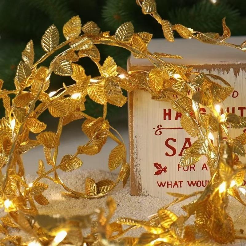 Battery Operated LED Golden Leaf String Lights 2 5 10M Indoor Christmas Party Home Decorative Lighting For Festivals