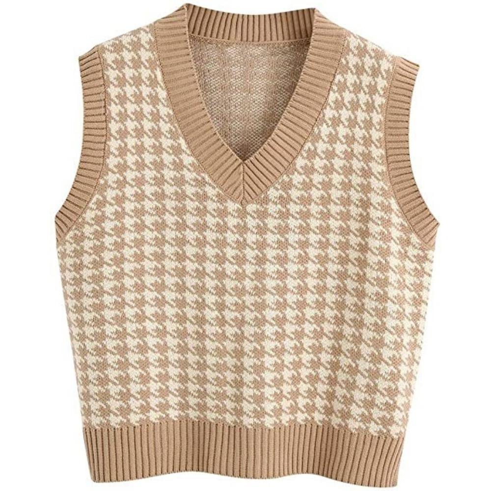 Loose Knitted Vest Sweater Women Sleeveless Thick Vintage Sweater Vest Female Waistcoat Chic Tops  Houndstooth Women Clothing