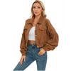 European and American Style Autumn Winter Casual Corduroy Jacket with Lantern Sleeves and Single Breasted Short Coat for Women