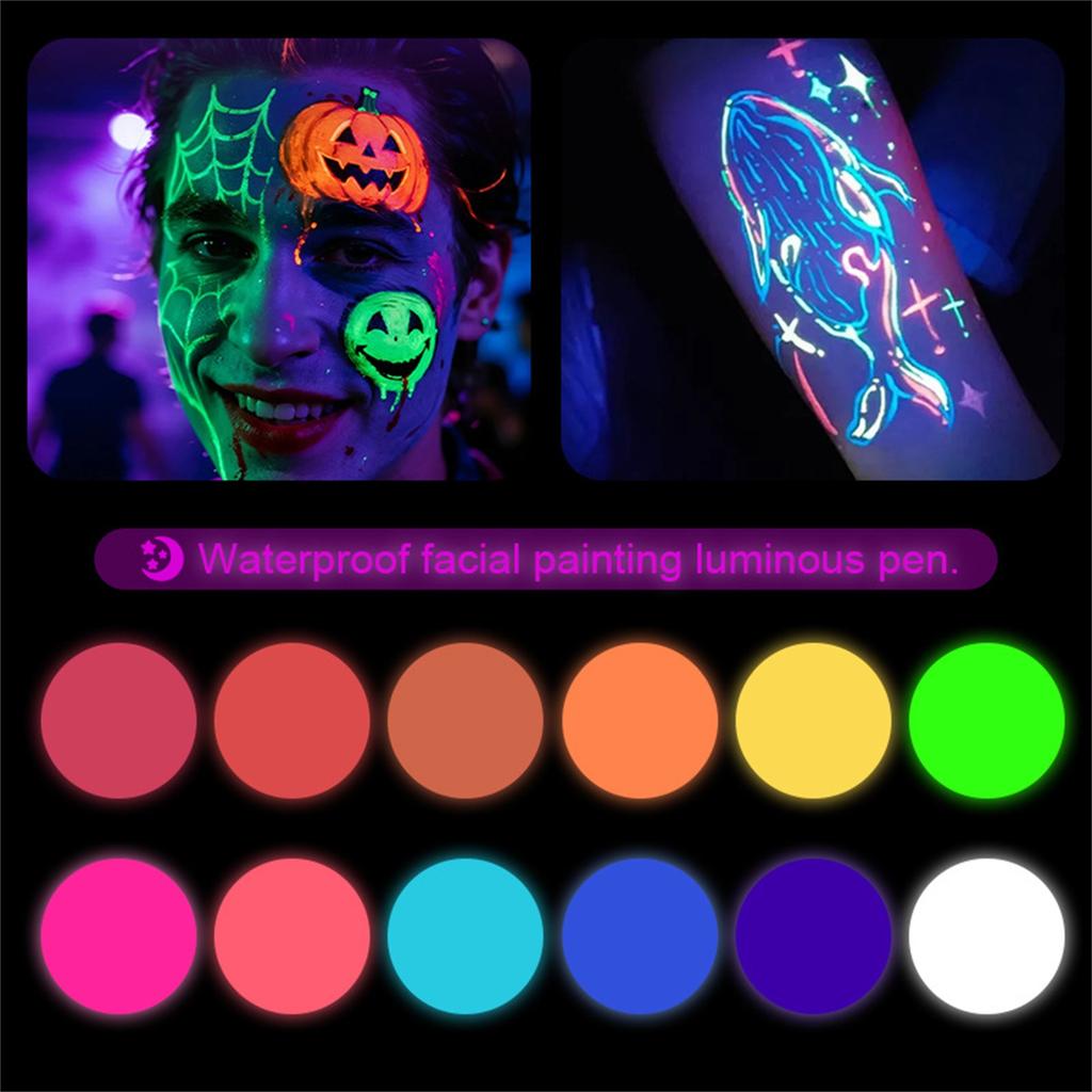 12 Color In The Dark Body And Face Paint Pens  Glow-in-the-dark Acrylic Pens  Creative Pens For Bars And Parties  12*3ml