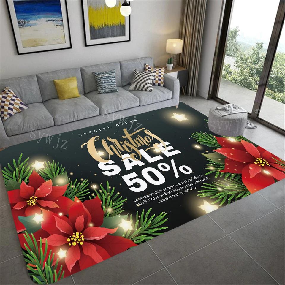 VIAKMA Christmas Atmosphere Decorative Non-slip Soft Crystal Velvet Carpet Home Bedroom Living Room Entrance Door Mat Home Decor