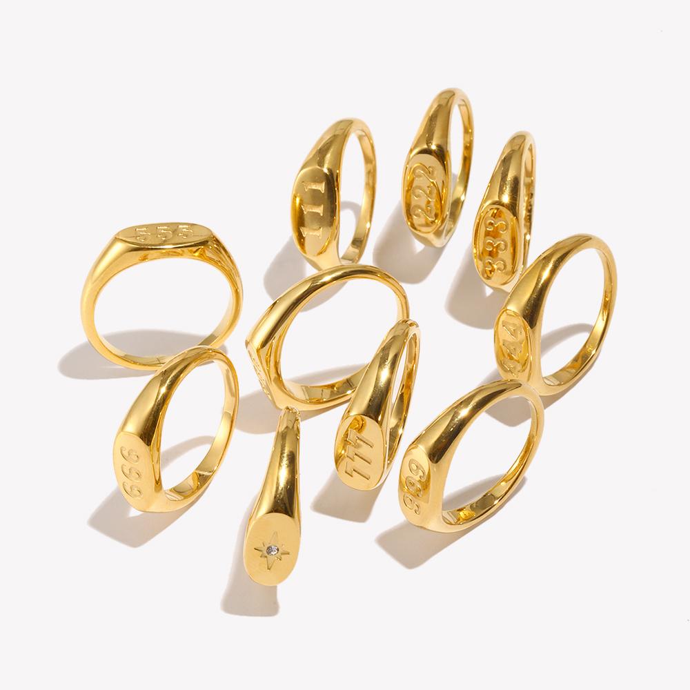 E.B.belle 2024 Angel Number Rings Jewelry For Women 18K Gold Plated Lucky Number Stainless Steel Ring For Girls