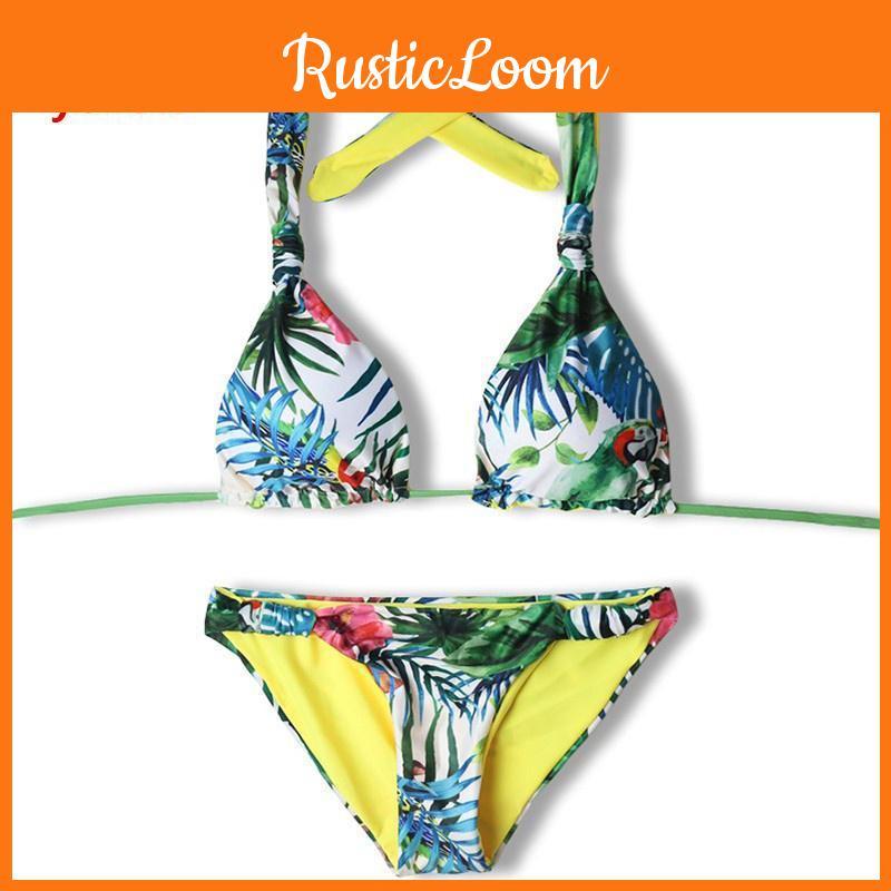 Exquisite Tropical Bikini Set With Green Leaf Print For Stylish Summer Swimwear
