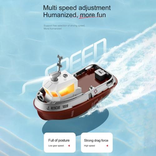 BCDYH Remote Control Boat, 2.4GHZ 1:32 Waterproof Mini Tugboat with Lights, Rechargeable Electric Toy for Kids Boys and Girls