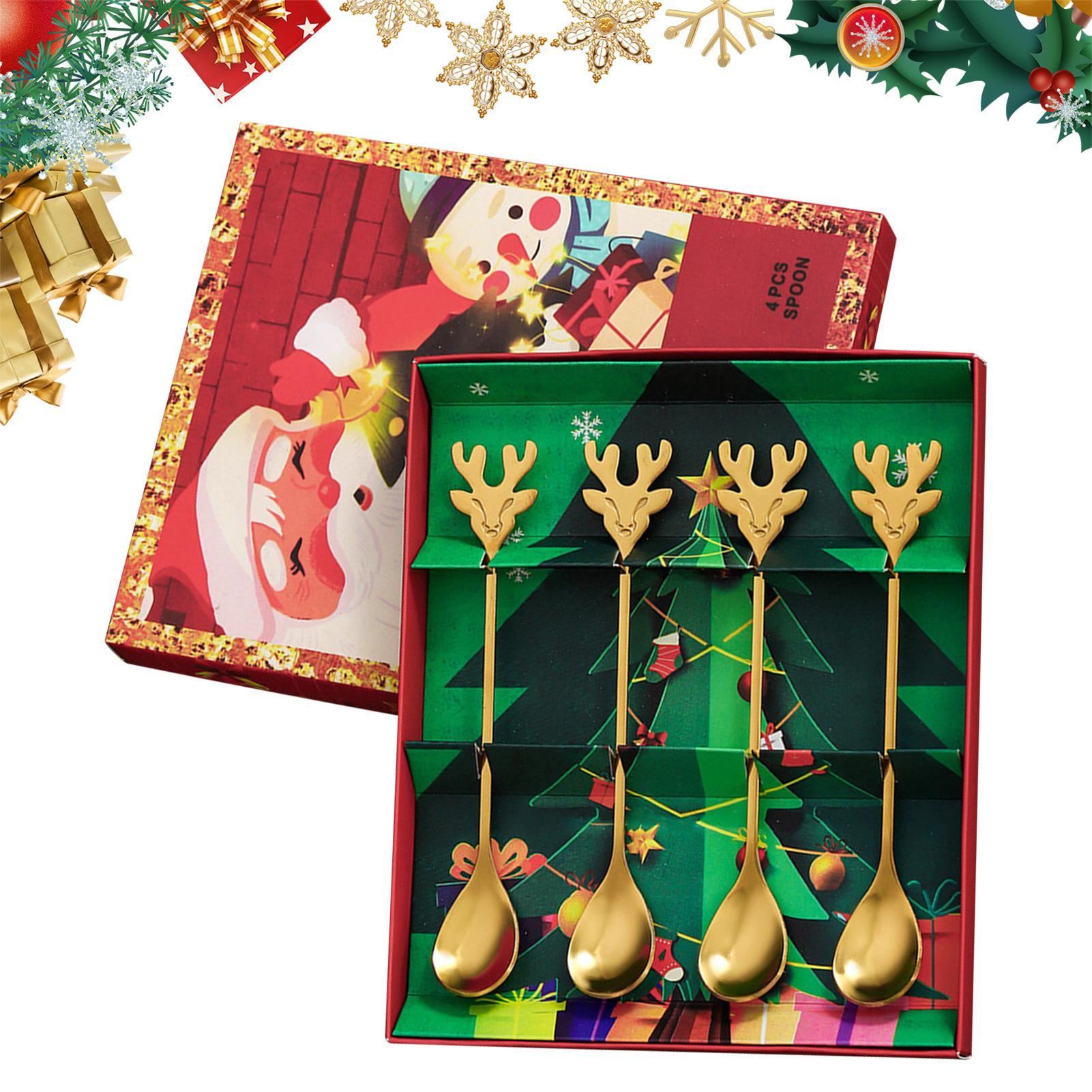 Coffee Spoons 4 Pieces Stainless Steel Christmas Coffee Spoons Decorative Teaspoons Set for Dessert Eating Cooking Cream Coffee CN