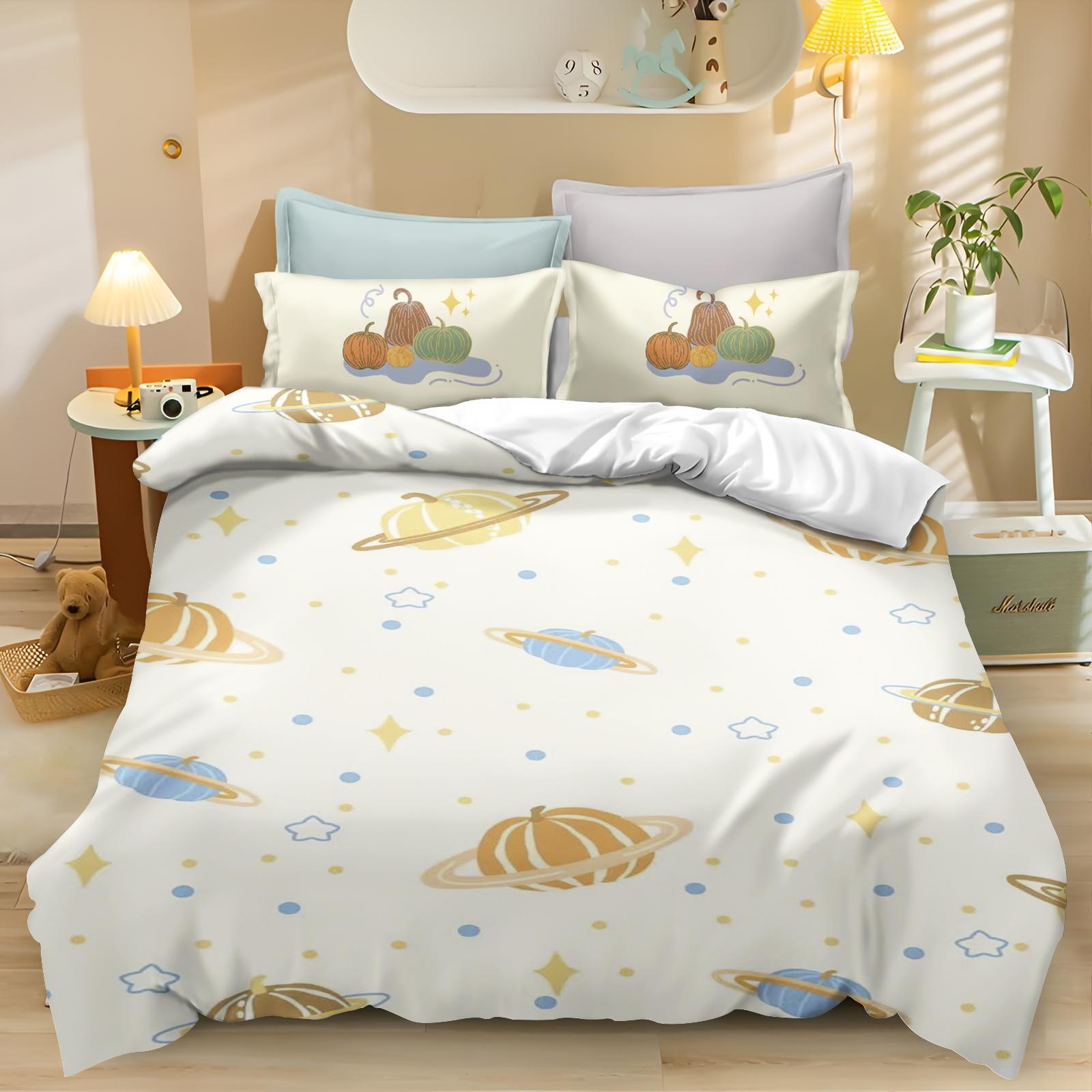 

Cartoon Pumpkin Duvet Cover Bed Room 3-Piece Set Children Cute Polyester Soft Breathable Comforter Animation Bedding EU Single(135*200cm)3pcs