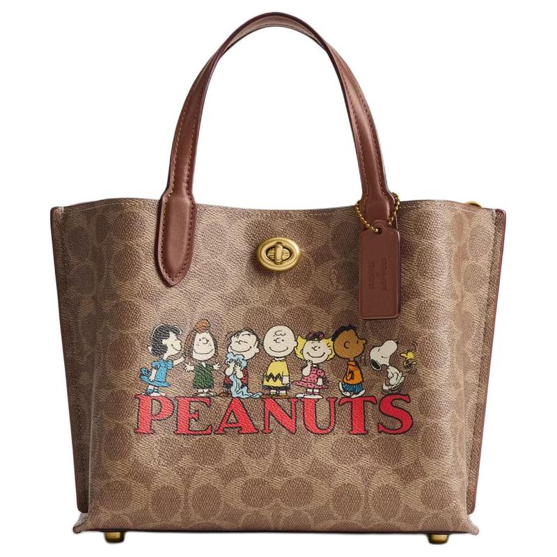 

COACH handbag PEANUTS Snoopy joint model Willow 24 detachable shoulder strap coated canvas Tote bag Tote bag shopping bag shoulder crossbody medium коричневий